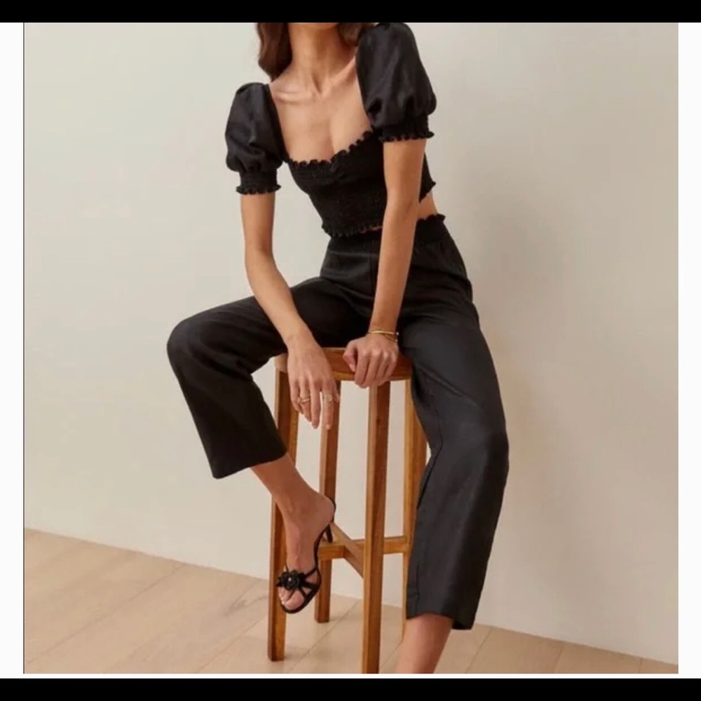 Reformation Black Puff Sleeve Jumpsuit